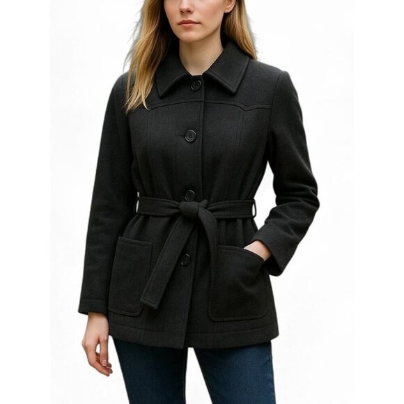 J. CREW Black Wool Belted Coat Classic Single-Breasted - Picture 12 of 12